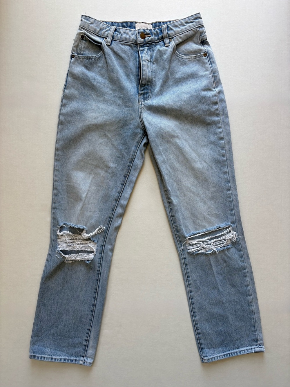 ROLLA'S Original High Rise Straight Horizon Worn Womens 28 Distressed Light Wash